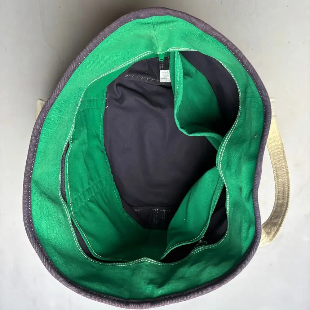 Lands End Black Green Canvas Zip Boat Tote Bag Embroidered Meyer 17x26
